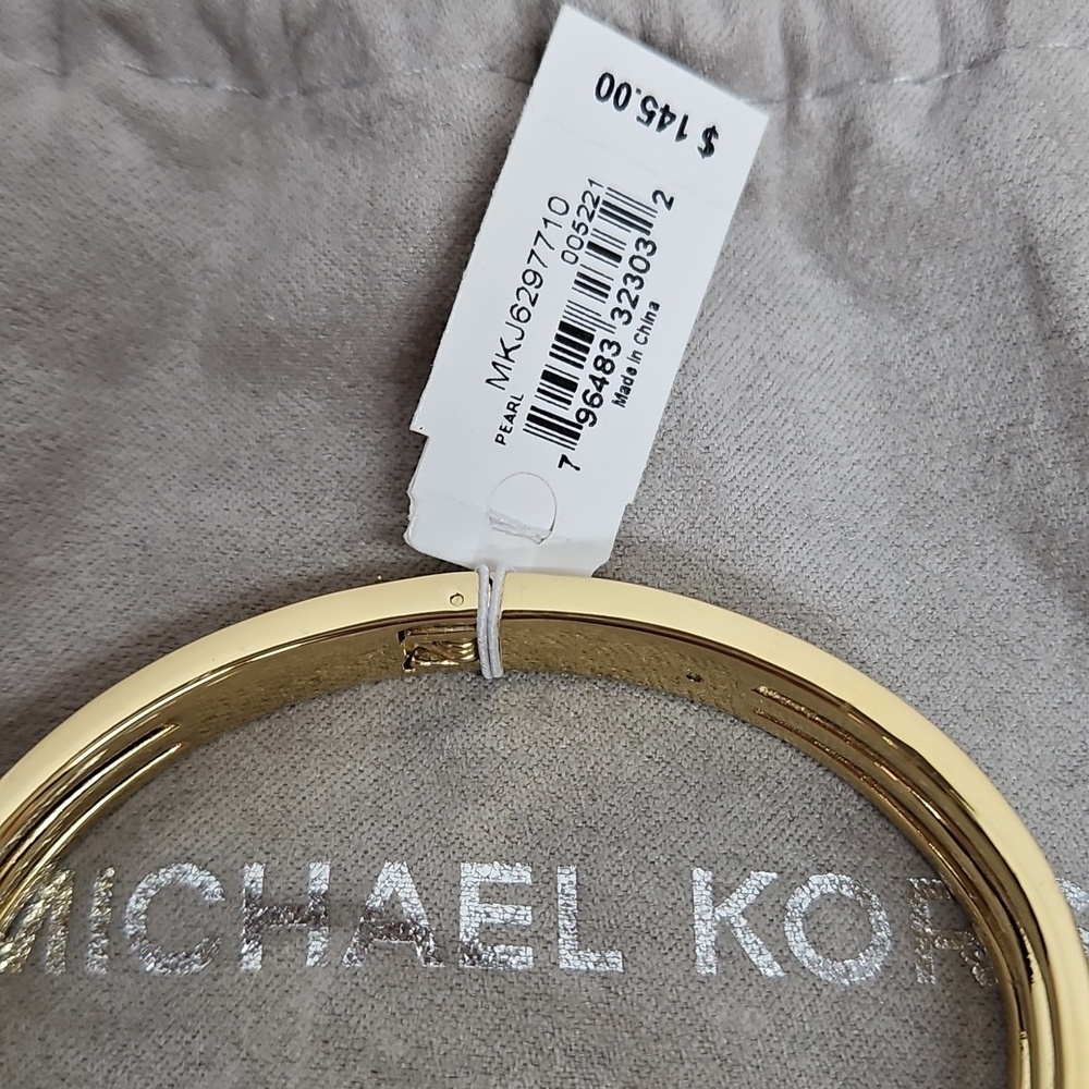 Michael Kors Gold Tone Pearl & Crystal Hinge Bracelet w/ Tags - Picture 4 of 8